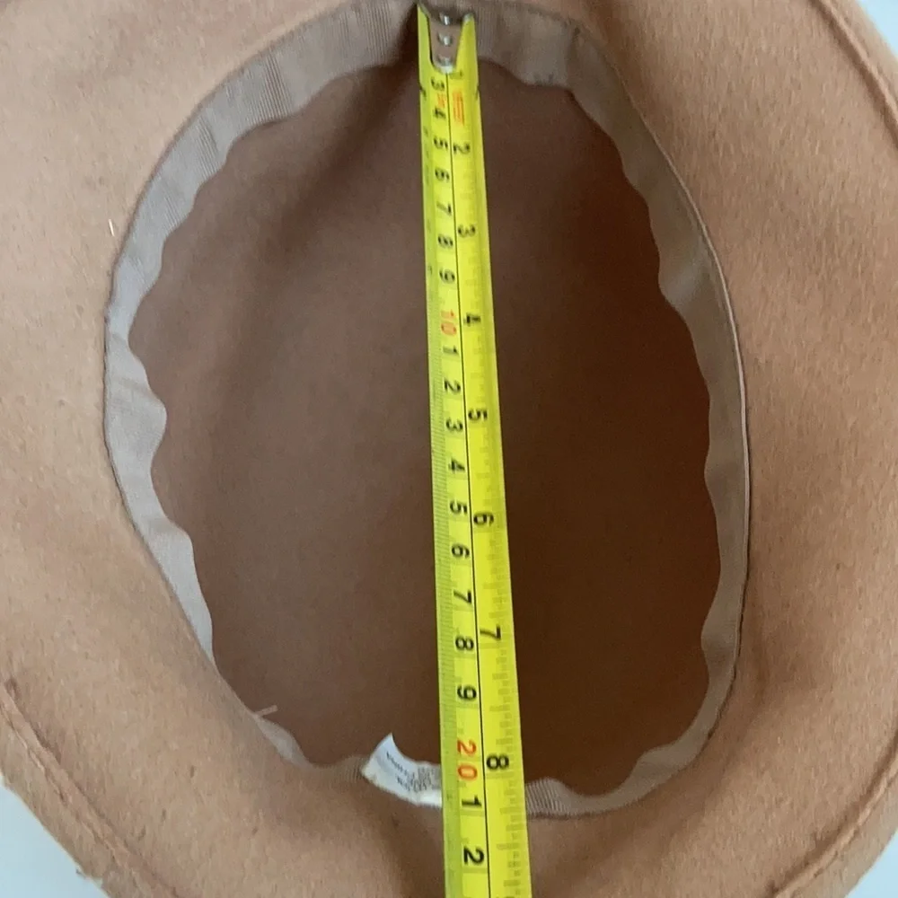 100% wool winter camel bucket hat w braided trim